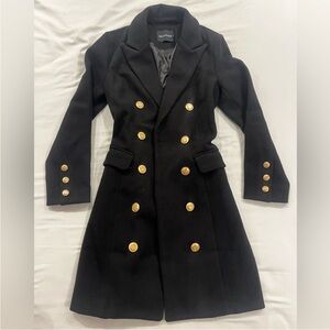 Elegant Black Trench Coat with Gold Buttons